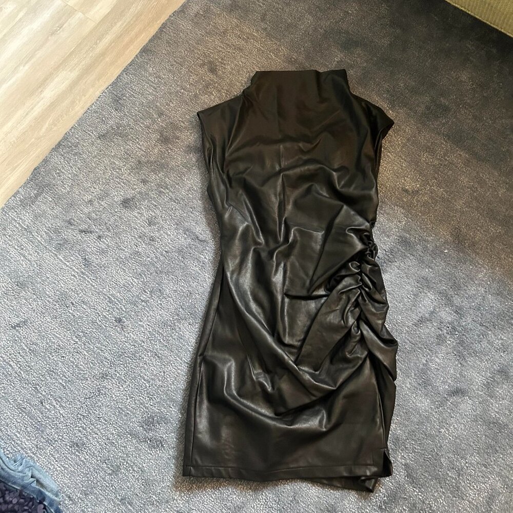 Anthropologie Black Leather Strapless Dress - Mini Length - Edgy Chic Style